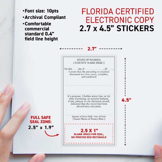 FLORIDA Notary Attested Certified Electronic Copy Sticker (FLORIDA Compliant Notary Attested Certified Electronic Copy Rectangular Matte Sticker)