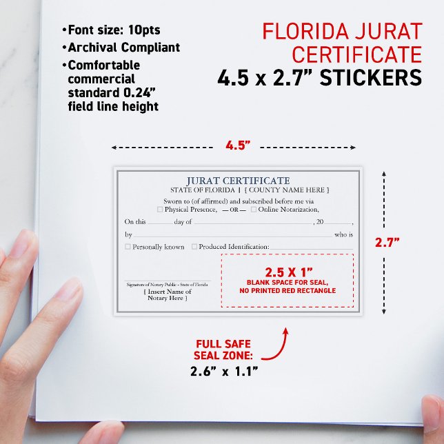 FLORIDA Notary Jurat Certificate Document 4.5x2.7" Sticker (FLORIDA Notary Jurat Certificate Document 4.5x2.7" Rectangular Stickers, matte finish)