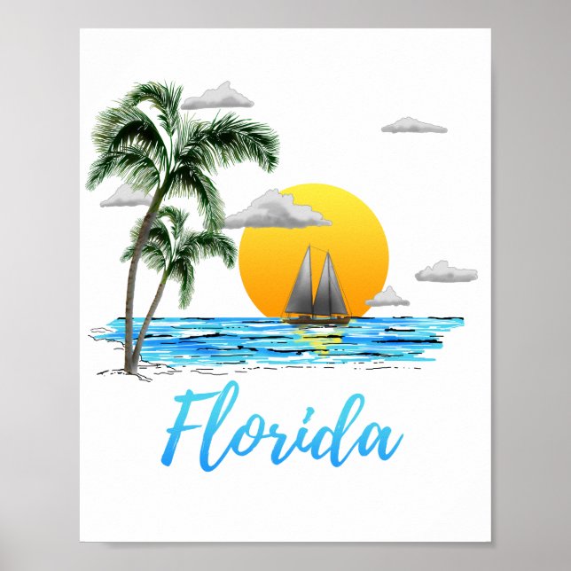 Florida Ocean Sunset Sailing Poster (Front)