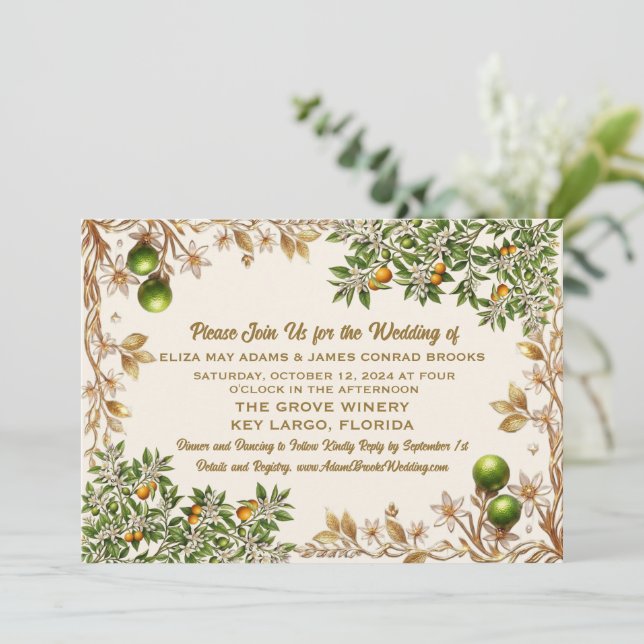 Florida Orange Blossom Wedding Invitation (Standing Front)
