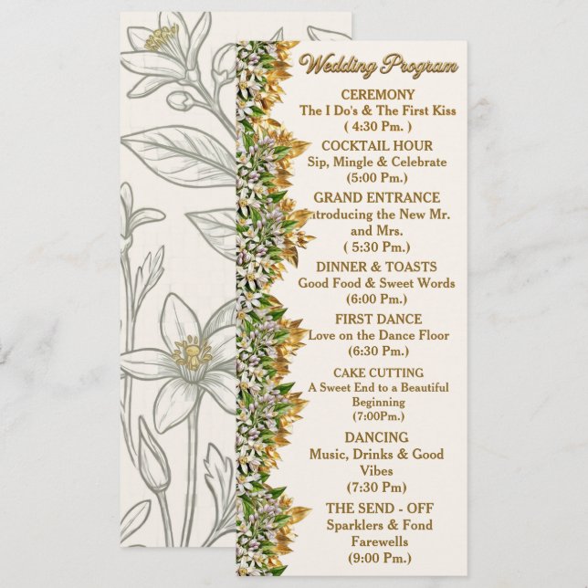 Florida Orange Blossom Wedding Program Card (Front/Back)
