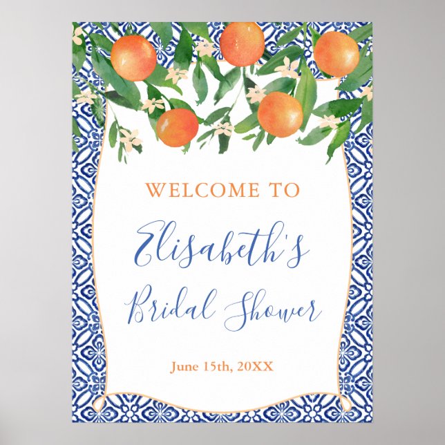 Florida Orange Groves Blue Tiles Shower Welcome Poster (Front)