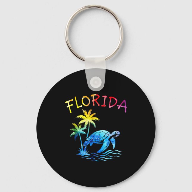 Florida palm tree sunset sea turtle tropical summe keychain (Front)