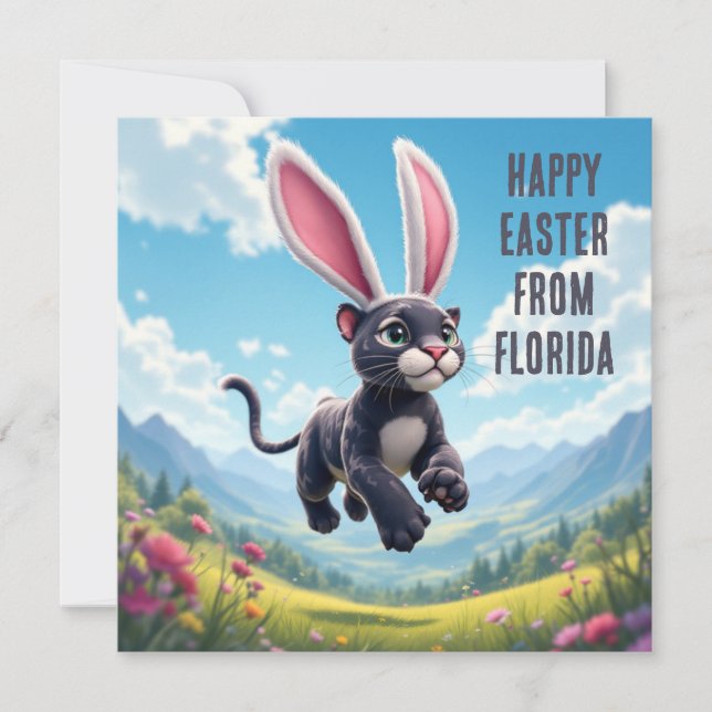 Florida panther with rabbit ears holiday card (Front)