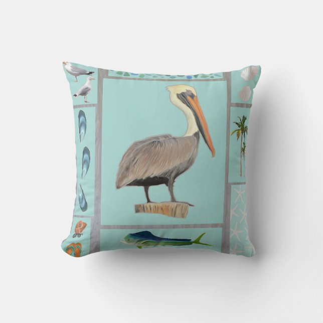 Florida Pelican Motif Throw Pillow (Front)