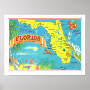Florida Postcard Map 18x24 Poster Print