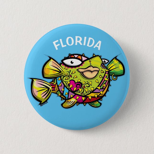 Florida puffer fish 2 inch round button (Front)