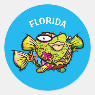 Florida puffer fish classic round sticker