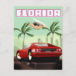 Florida red retro sports car postcard