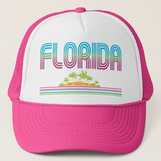 FLORIDA Retro Neon Palm Trees Trucker Hat (Front)
