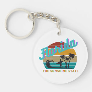 Florida Retro Vintage Sunset Design Keychain