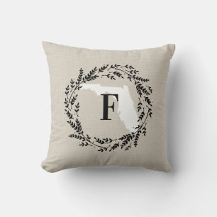 Florida Rustic Wreath Monogram Throw Pillow