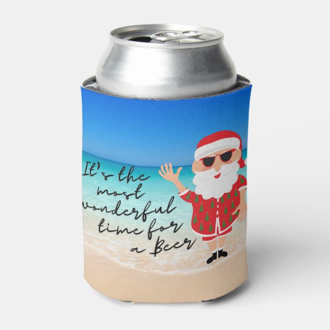 Florida Santa Most Wonderful Time For a Beer Can Cooler (Can Front)