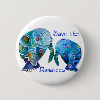 Florida Save the Manatees in Vivid Blues 2 Inch Round Button