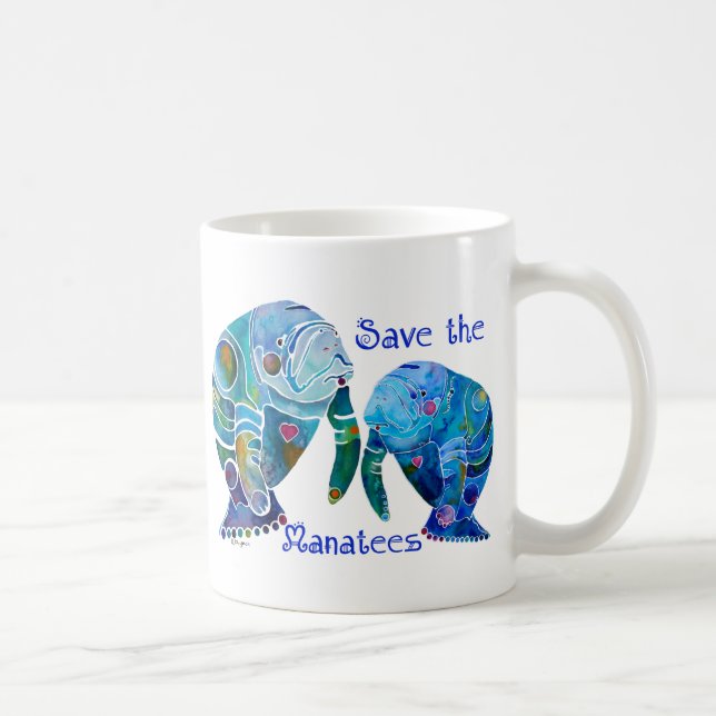 Florida Save the Manatees in Vivid Blues Coffee Mug (Right)