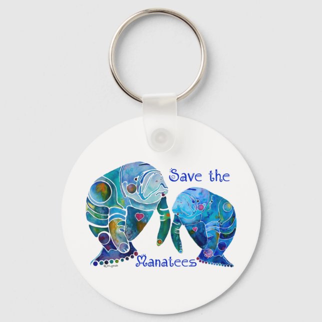 Florida Save the Manatees in Vivid Blues Keychain (Front)