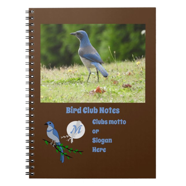 Florida Scrub Jay Bird Club Monogram Photo Notebook (Front)