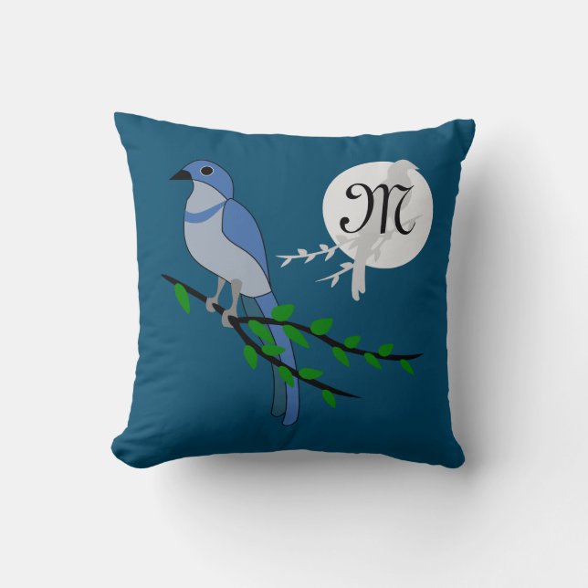 Florida Scrub Jay Monogram Crest Throw Pillow (Front)