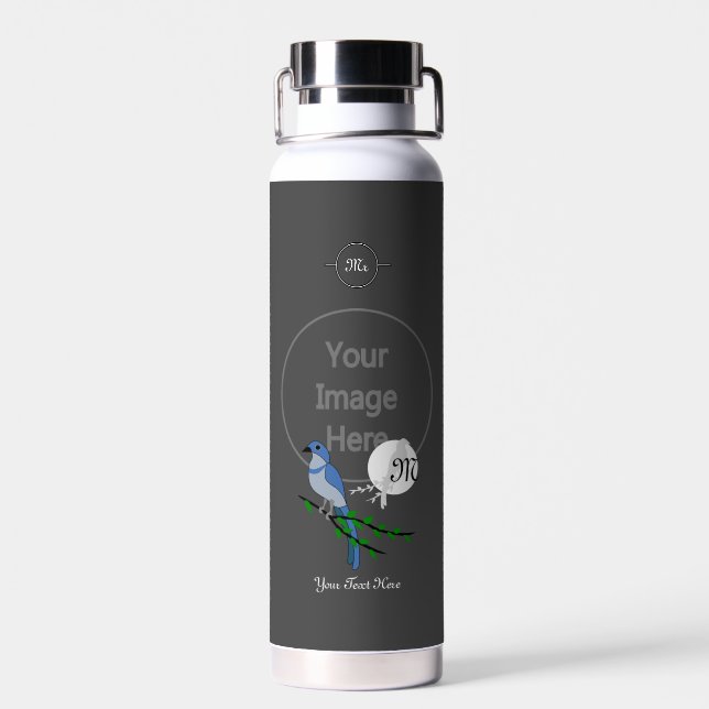 Florida Scrub Jay Monogram Crest Water Bottle (Back)