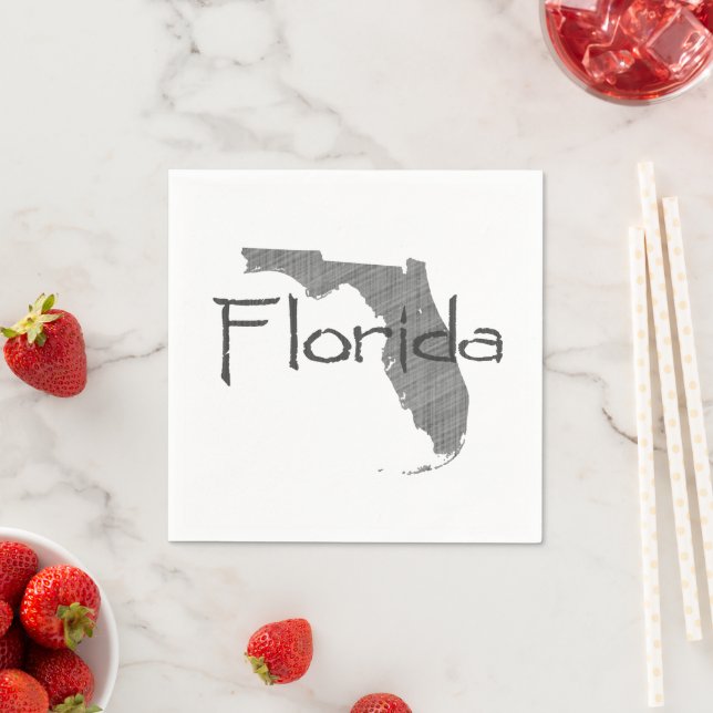 Florida Shaped Grey Chalkboard Floridian Party Napkin (Insitu)