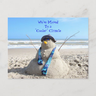 Florida Snowman - Beach - New Address Post Card