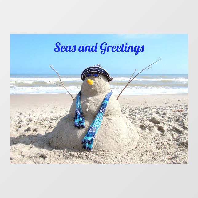 Florida Snowman - Beach Sculpture Window Cling (Sheet)