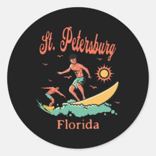 Florida St. Petersburg Fl Surfer Surfing Beach Fis Classic Round Sticker