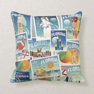 Florida Stamps Throw Pillow