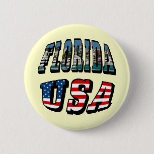 Florida State and USA Flag Text 2 Inch Round Button