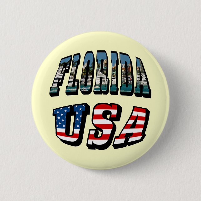 Florida State and USA Flag Text 2 Inch Round Button (Front)