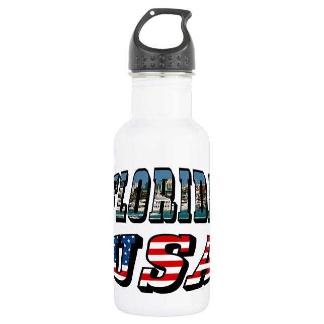 Florida State and USA Flag Text 532 Ml Water Bottle (Front)
