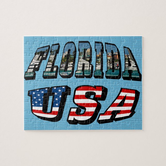Florida State and USA Flag Text Jigsaw Puzzle (Horizontal)