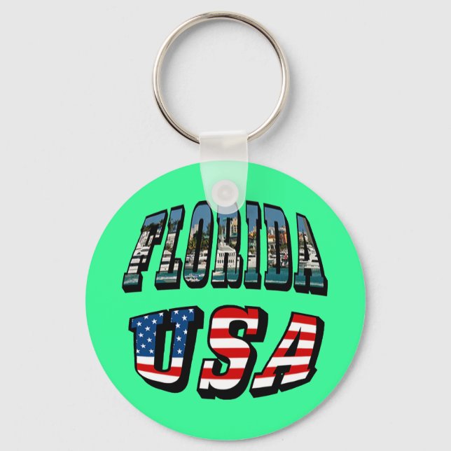 Florida State and USA Flag Text Keychain (Front)