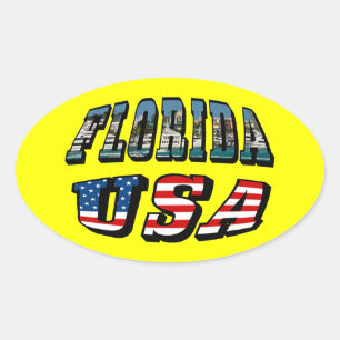 Florida State and USA Flag Text Oval Sticker
