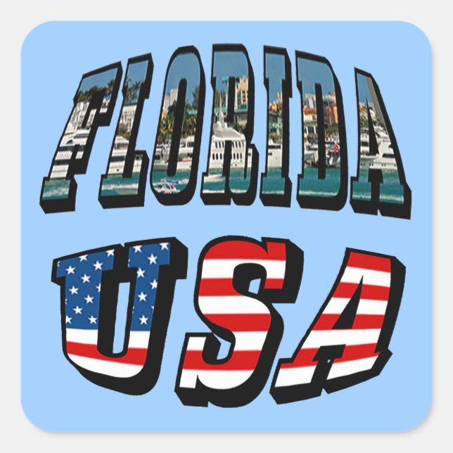 Florida State and USA Flag Text Square Sticker (Front)