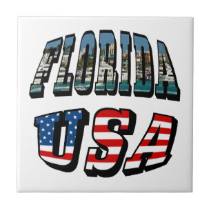 Florida State and USA Flag Text Tile
