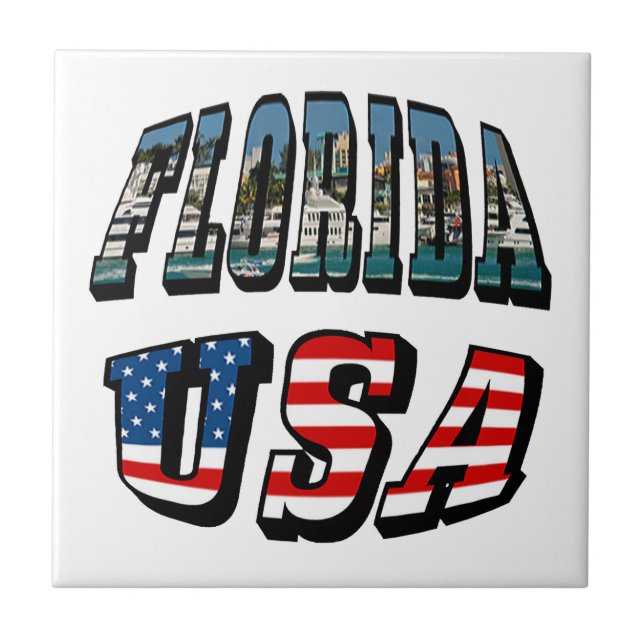 Florida State and USA Flag Text Tile (Front)