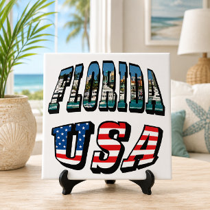Florida State and USA Flag Text Tile