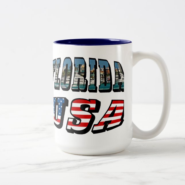Florida State and USA Flag Text Two-Tone Coffee Mug (Right)