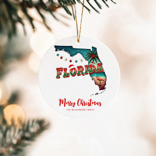 Florida State Christmas Map Ceramic Ornament