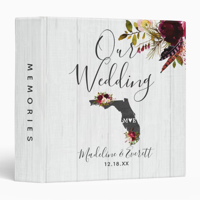 Florida State Destination Wedding Photo Album Binder (Front/Spine)