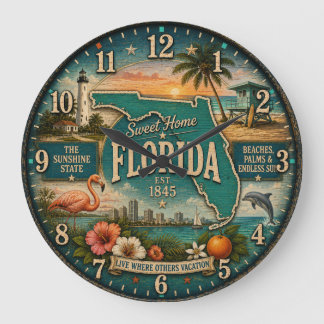 Florida State Heritage Flamingo Beaches Large Clock
