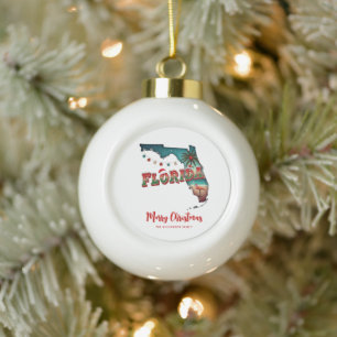 Florida State Holiday Map Ceramic Ball Christmas Ornament