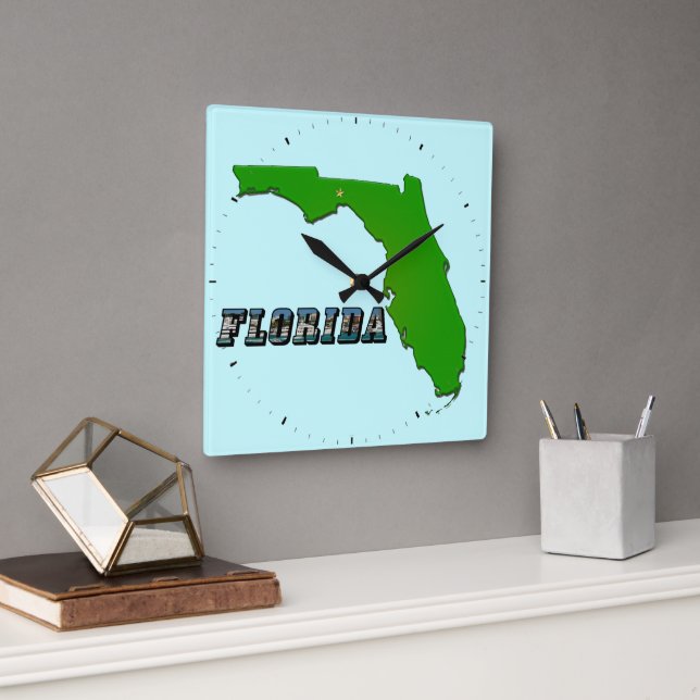 Florida State Map and Text Square Wall Clock (Office)