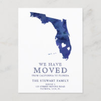 Florida state map navy blue watercolor home moving