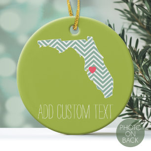 Florida State Map Outline with Custom Heart & Text Ceramic Ornament