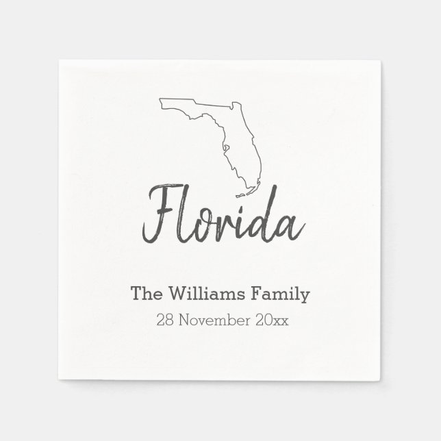 Florida State Map Personalized Family Reunion     Napkin (Front)
