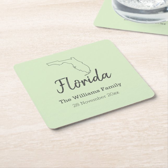 Florida State Map Personalized Family Reunion  Square Paper Coaster (Angled)