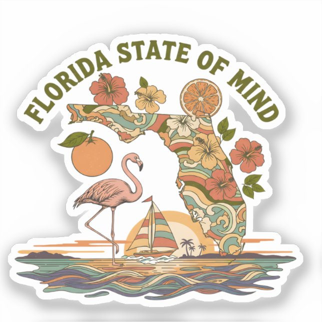 Florida State of Mind Retro Flamingo Sailboat Gift (Front)