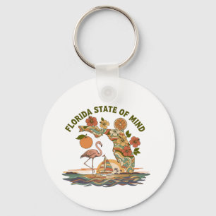 Florida State of Mind Retro Flamingo Sailboat Gift Keychain